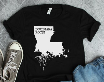 Koszula Louisiana Roots, Koszule Louisiana, Prezenty Louisiana, Prezent z nadrukiem mapy stanu Los Angeles, Koszule New Orleans, Prezenty New Orleans