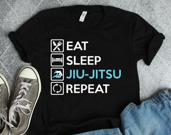 Koszulki z powtarzaniem Jiu Jitsu Eat Sleep, prezenty Jiu Jitsu, koszulka do sztuk walki Eat Sleep, koszulka do brazylijskiego BJJ, prezenty BJJ