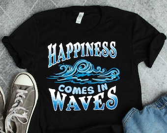 Shirt geluk komt in golven, oceaanshirts, zwemmershirts, surfershirts, tropische vakantieshirts, strandshirts