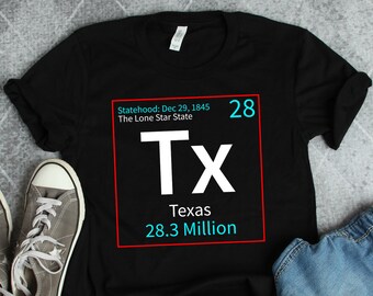 Texas Periodic Table Of Elements Shirt • Funny Chemistry American State Science Gift TShirt