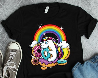 Camisetas de donas de unicornio, camisetas de unicornio, arte de unicornio, regalos gastronómicos, regalos de repostería, camisetas de cocina, camisetas de regalo para fiestas de cumpleaños