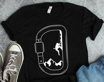 Camisetas de montañismo, regalos de montañismo, camiseta con diseño de mosquetón, camisetas de escalada en roca, regalos para escaladores, camisetas de senderismo