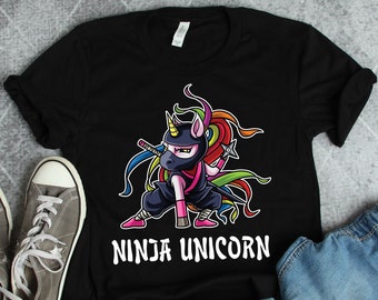Ninja Enhörningströja, Ninjakonst, Ninjapresenter, Enhörningspresenter, Enhörningskonst, Födelsedagsfestpresenter, Födelsedagströjor