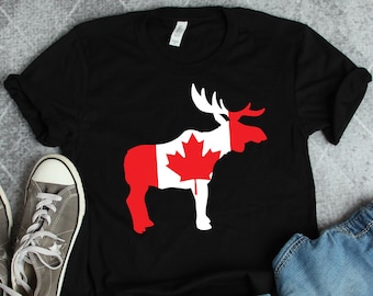 Canada Shirts, Canada Gifts, Canada Art, Canadian Moose Shirt, Canada Flag and Maple Leaf Gift TShirt