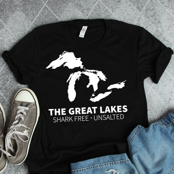 Chemises Grands Lacs, cadeaux Grands Lacs, chemise non salée sans requin, chemises Michigan, t-shirt cadeau lac Michigan ou Supérieur