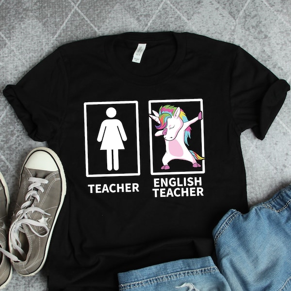 English Teacher Shirts, English Teacher Gifts, Teacher Dabbing Unicorn Shirt, School Teaching Appreciation Gift TShirt