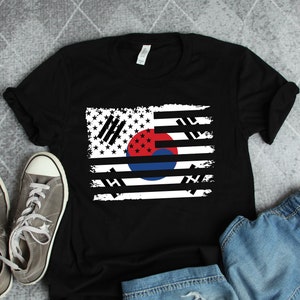 South Korean Shirts, South Korean American Flag Shirt, South Korea Shirts, South Korean Art, Korean and USA Flag Shirts