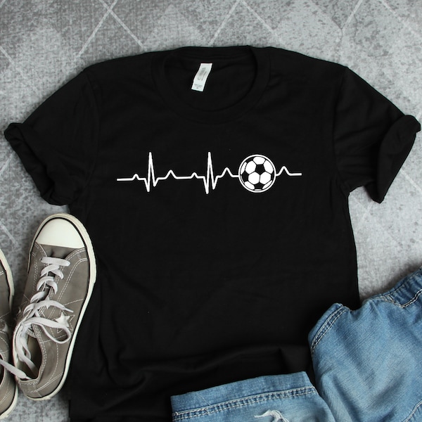 Camiseta de fútbol con latidos del corazón, camisetas de fútbol, regalos de fútbol, camisetas de jugador de fútbol, camisetas de entrenador de fútbol, camisetas de equipo de fútbol