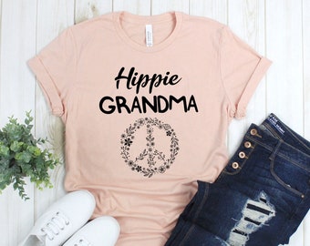 Hippie Grandma Shirt, Floral Grandmother Peace Sign Shirts, 70s Culture Gift TShirt