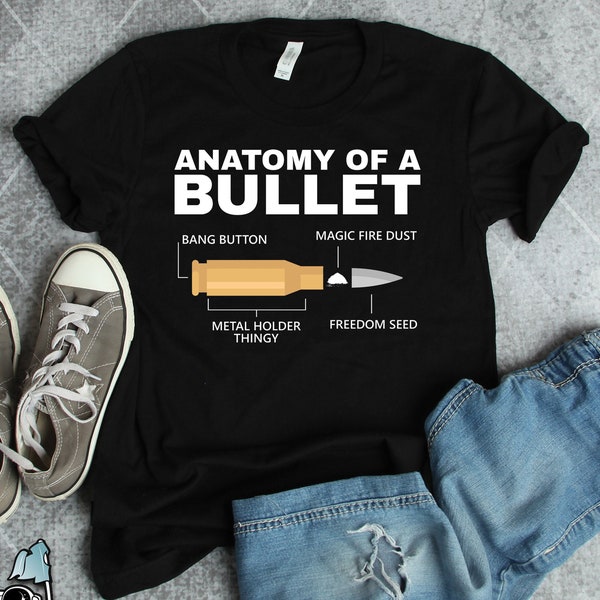 Gun Shirts, Gun Owner Gifts, Gun Anatomy of Bullet Shirt, 2nd Amendment Supporter Shirts, Gun Rights and Owner Gift TShirt