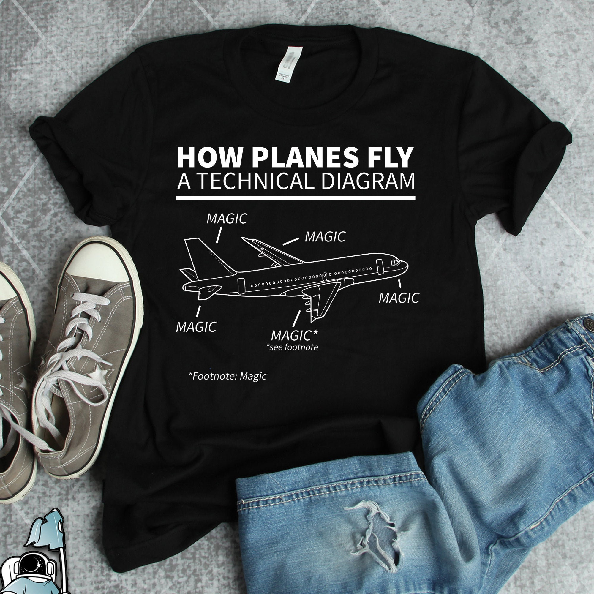 wellcoda How Planes Fly Womens T-Shirt, Magic Casual Design