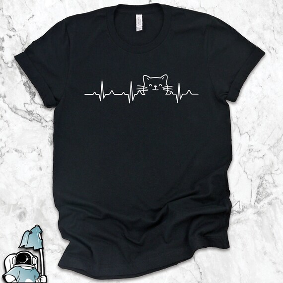 Pet Cat Cat Heartbeat Shirts, Cat Owner Shirts, Cat Gifts, Cat Art, Animal Lover Shirts, Cat Rescue Shirts