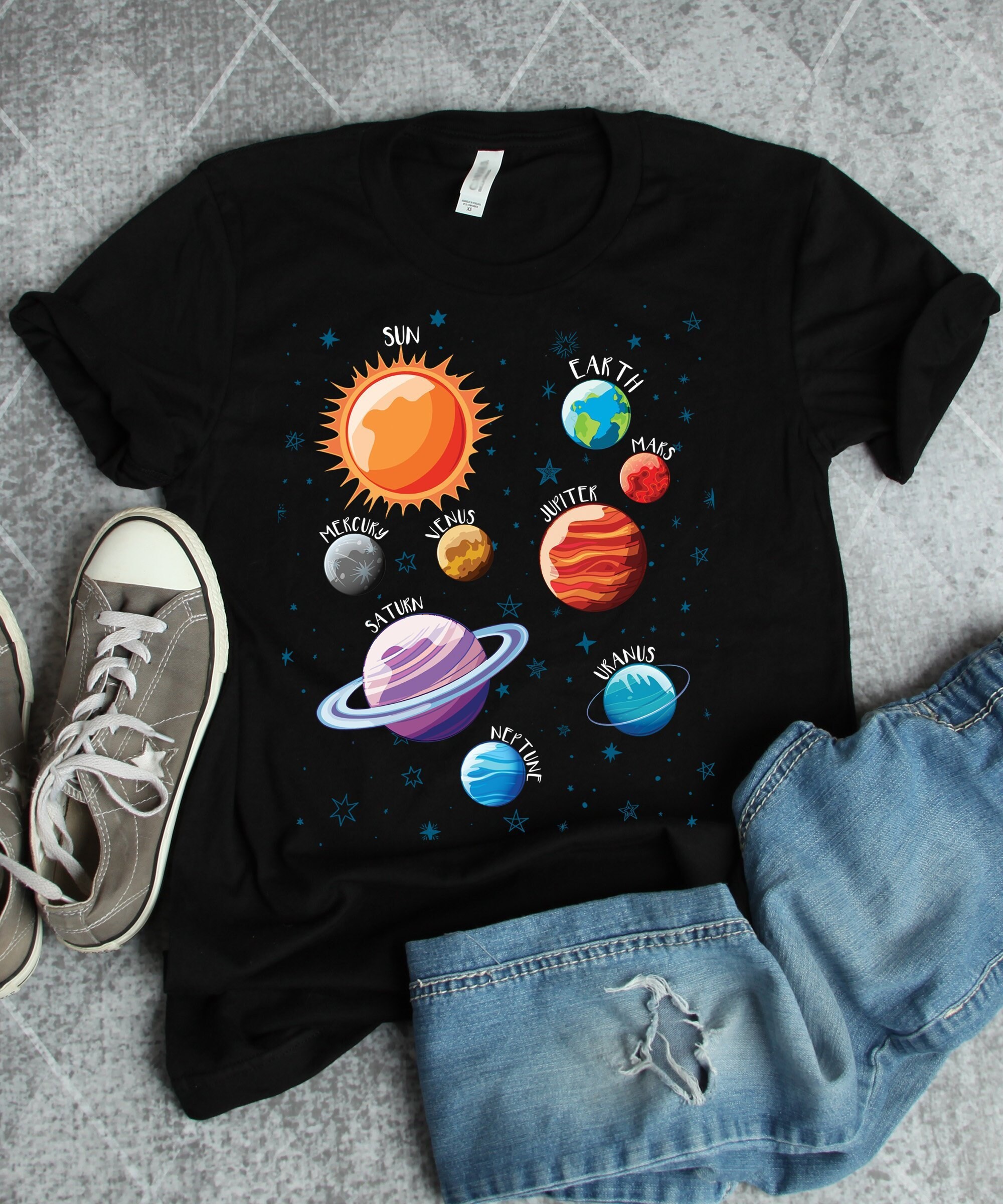 Chemises planètes du système solaire, Chemises espace, Chemises Terre, Art de l'espace, Art de l'espace, Art planète, Chemises Galaxie