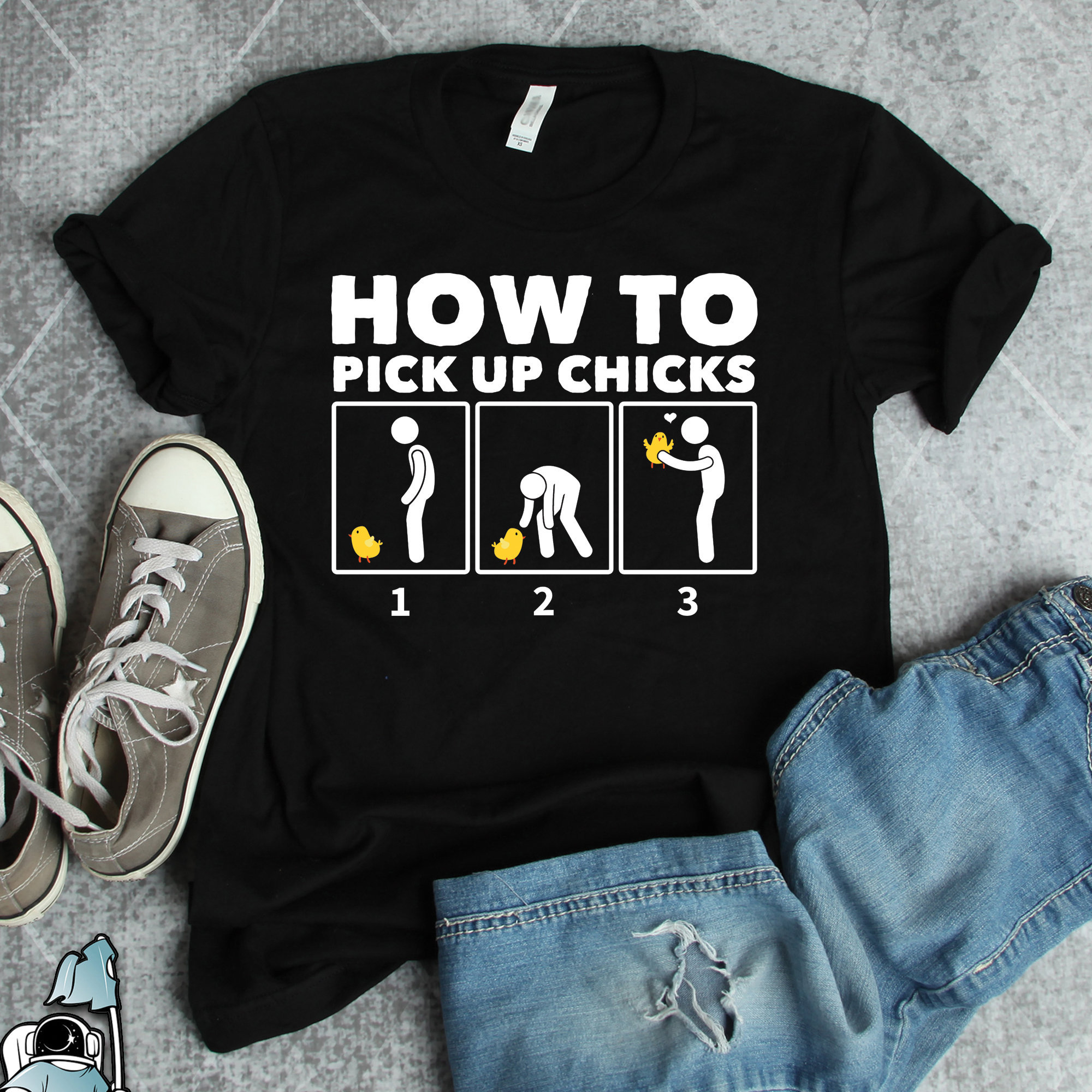 Funny “How To Pick Up Chicks” T-Shirt For Men – Novelty Saying Shirt, 100% Cotton, Casual Humor Gift - View #2