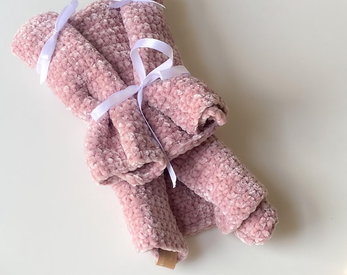 Featured listing image: Handmade Crochet Baby Blanket – Soft Velvet Pram & Stroller Blanket