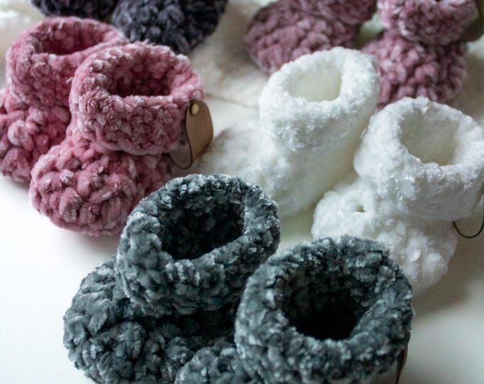 Handmade Velvet Crochet Baby Booties | Soft Newborn Shoes | Cosy Slippers