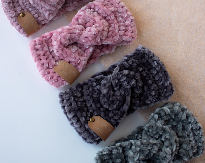 Crochet Velvet Baby Earwarmer | Soft Cozy Newborn Headband Accessory