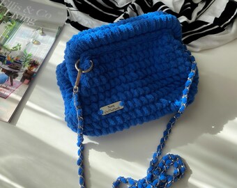 Clara Blue Velvet Clutch Bag