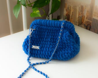Clara Blue Velvet Clutch Bag