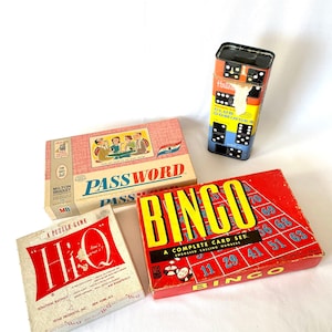 Lot of 4 Vintage Table Games - Bingo, PassWord, Dominoes, Hi-Q
