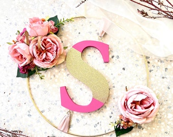 Monogram hanging letter, wooden letter, decorative letter, floral monogram, nursery wall decor, girls room decor, newborn gift, gift for her