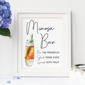 modern Mimosa Bar Sign Download, Printable Mimosa Sign, Printable Bridal Shower Sign, Mimosa Brunch, Watercolor bubbly Bar Sign, stemless