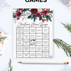 Christmas movie bingo, Christmas movie games, family Christmas activity,  Xmas Party fun, Christmas Movie Fun, holiday movie bingo