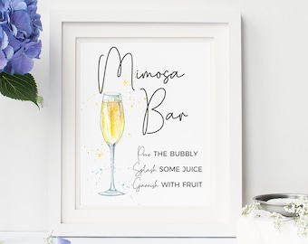 Mimosa Bar Sign, Watercolor Champagne, Bridal Shower (PDF Download)