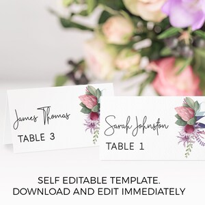 Tarjetas de lugar de boda Protea Tarjetas de lugar de nativos australianos, tarjetas de lugar de boda florales nativas, tarjetas de lugar de protea, tarjetas de lugar de boda editables