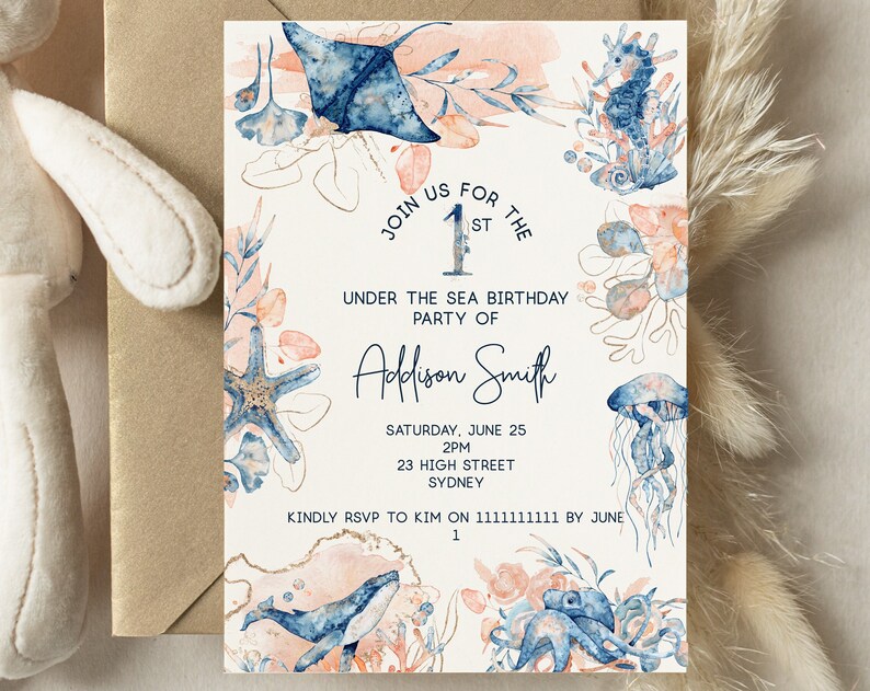 Under the sea birthday invitation oneder the sea sea first birthday invite Ocean birthday Invite Editable sea Invitation
