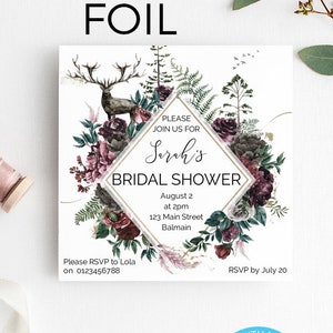 deer bridal shower invite, deer Invitation, Woodland bridal shower invite, forest bridal shower invite, pine tree bridal shower invites