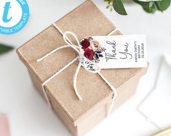 Blumen Geburtstags-Geschenkanhänger, druckbare Dankeschön-Etiketten (Digitale Vorlage)