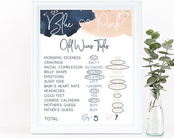 Old Wives Tales Gender Reveal Sign, Rose Gold, Navy Blue (Digital Download)