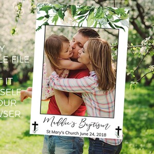 Greenery Baptism Christening, Baptism Photo Booth Frame Greenery baptism Selfie Frame Baptism Photo Prop Photo Prop Frame social media frame