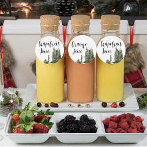 Etiquetas de barra de Forest Mimosa, etiquetas de barra de jugos, etiquetas de jugo de barra de Mimosa de pino, etiquetas de bebidas de barra de mimosa, etiquetas de jugo colgantes, etiquetas de bebidas, mimosa de bosque