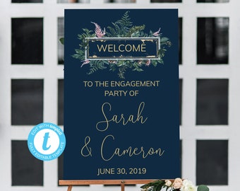 greenery engagement Party, new zealand engagement Sign fern engagement sign greenery engagement welcome, faux gold foil welcome sign