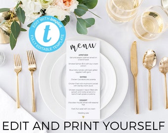 Modern Wedding Menu Template Wedding Menu Editable Wedding Menu DIY Black and White Menu Modern Wedding Menu Printable Menu