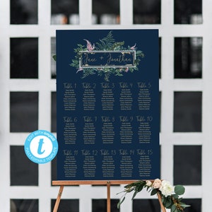 Sitzkarte Hochzeit, Sitzkarte Marine, Sitzkarte Hochzeit, Hochzeitsplan Navy, Farn Hochzeitsschild, Sitzplan Verlobungsparty