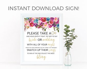 Floral Bridal Shower Games, Don't Say Bride, Ring Game (Digital Download)