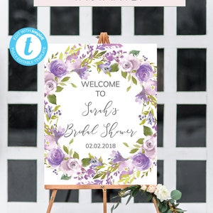Lavender Bridal Shower Welcome Sign lavender welcome sign Bordeaux lavender Floral Boho, Welcome Poster Printable, Bridal Shower Decorations