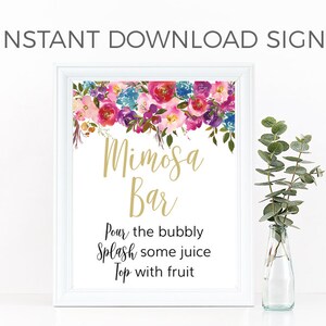 Purple Mimosa Bar Sign, Printable mimosa sign, Bridal Shower Bar Sign, Mimosa Bar Print, Mimosa Sign, Bright mimosa sign, Bubbly Bar Sign,