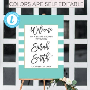 Striped bridal shower welcome sign shower welcome Sign nautical bridal shower sign Welcome to bridal shower sign mint and gold bridal shower