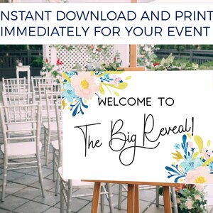 blue and pink Gender Reveal Sign, Baby Reveal Ideas, Reveal Welcome Sign Printable, floral Gender Reveal Print, Pregnancy Reveal sign