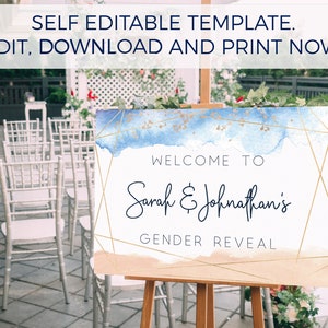 gender reveal welcome sign rose gold gender reveal welcome sign Printable Welcome to gender reveal blush and blue gender reveal welcome