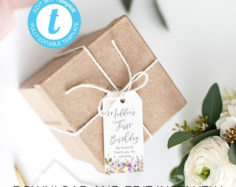 Boho Blumengeburtstag Mitbringsel Tags, Individuell bedruckbar (Digitale Vorlage)