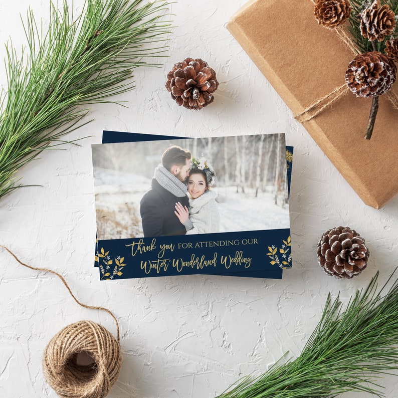 Winter Wonderland Wedding Thank You Card With Photo (digital Template ...