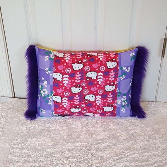 Hello Kitty Pillow Purple Faux Fur Decorative Pillow Furry Etsy