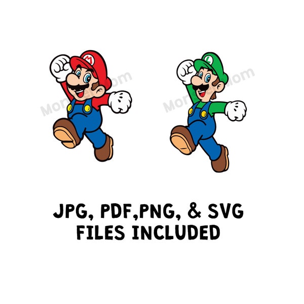 Super Mario LAYERED SVG | Mario & Luigi SVG | Mario cut file | Luigi Cut File | Mario Brothers