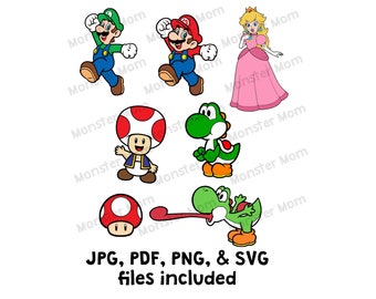 Super Mario LAYERED SVG | Luigi Mario Peach Toad Yoshi SVG | Super Mario