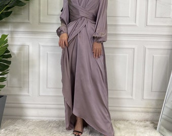 Abito musulmano Abaya / Abbigliamento islamico per donna Moda modesta / Abito in raso con cintura